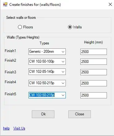 Create finishes for walls/floors from rooms