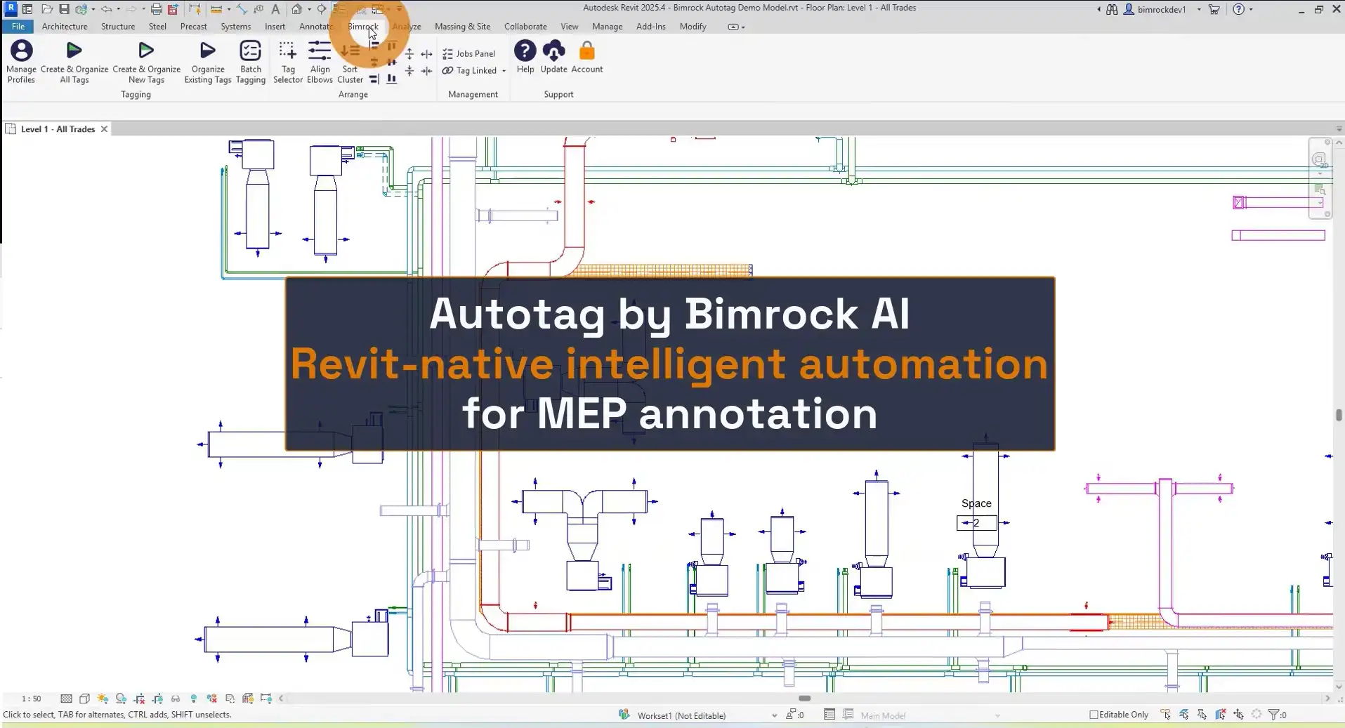 Autotag by Bimrock AI: Revit-native intelligent automation for MEP annotation.