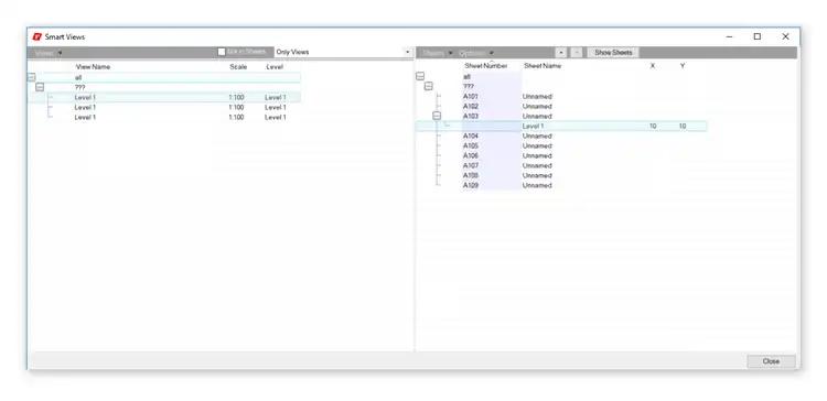 Simple and easy: views in the left box / sheets in the right box
