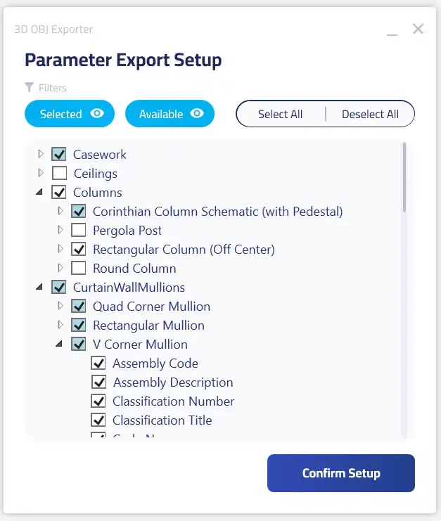 Parameter Export Setup