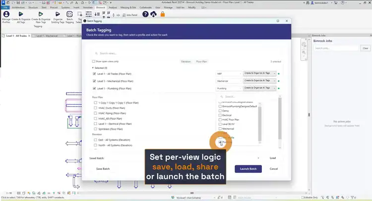 Batch-tag across many views and sheets in one operation, with per-view tagging logic.