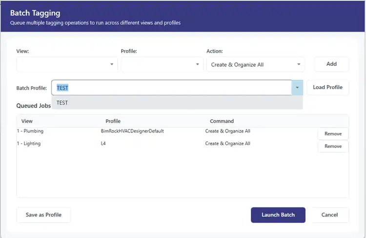 Batch processing queue - select multiple views and profiles, then process them all in one operation
