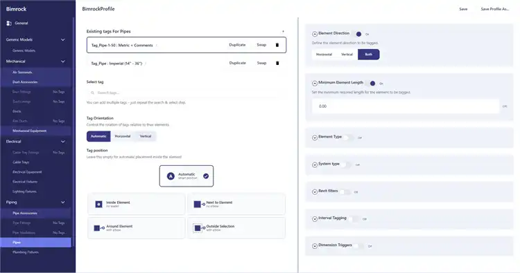 One-click tag placement with automatic overlap avoidance across an MEP floor plan