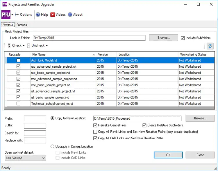 Projects and Families Upgrader