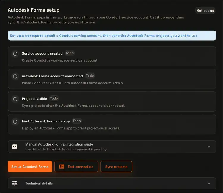 In-app Autodesk Forma setup instructions