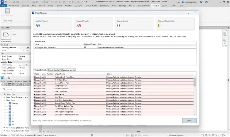 Sample Conduit-generated add-in running inside Revit.