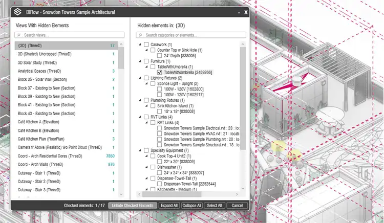 Action: Click Unhide Checked Elements to make them visible