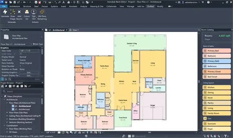 Generation output, fully editable walls, doors, windows, roof, floors, etc.