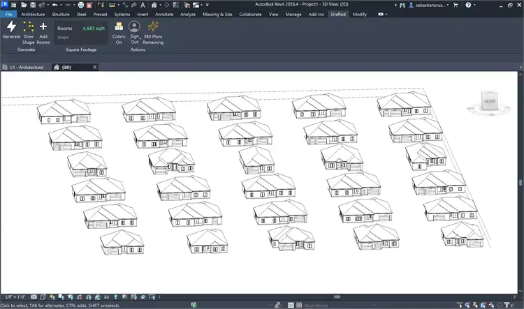 3D View of several rows of generations