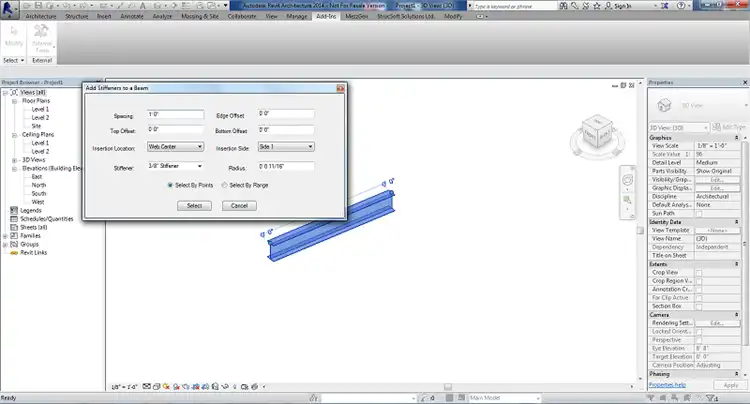 Customize the settings as desired. Modify spacing, edge offset and top/bottom offsets. Specify preferred insertion side, stiffener sizes and selection options.