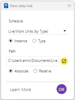 Create new data link between a schedule and an excel sheet
