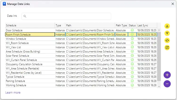 Manage Data links between Revit schedules and Excel Sheets
