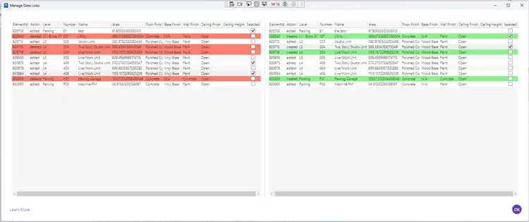 Compare differences between Revit model and excel sheet
