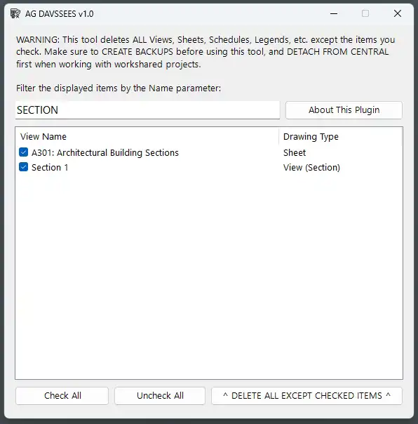 Filter by displayed by name or type.