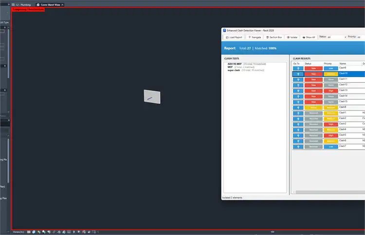 **Clash Detection** - Import and manage Navisworks clash reports directly in Revit with real-time navigation.