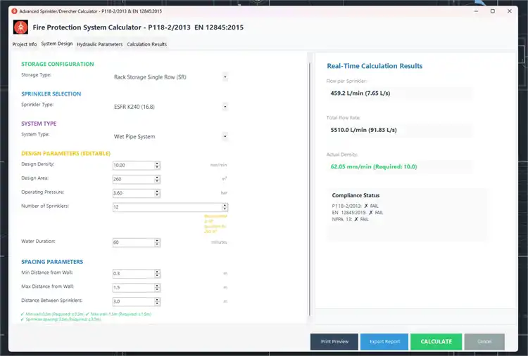 Sprinkler Calculator - Advanced hydraulic calculations for sprinkler/drencher systems per P118-2/2013 & EN 12845:2015.