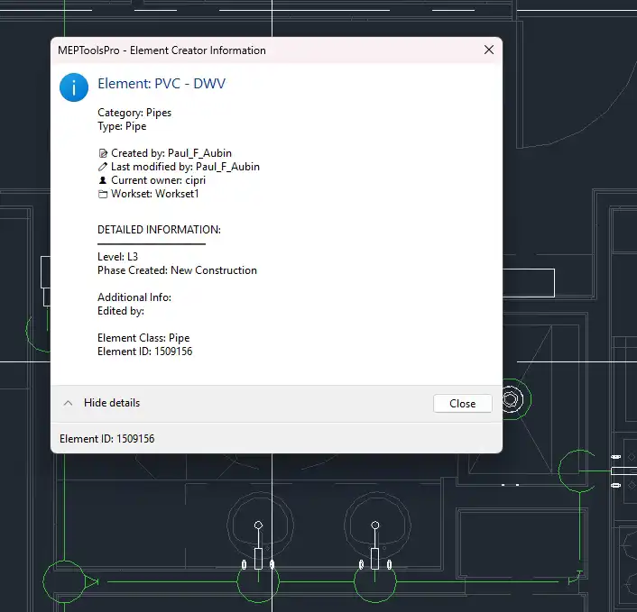 Shows who made a specified element.