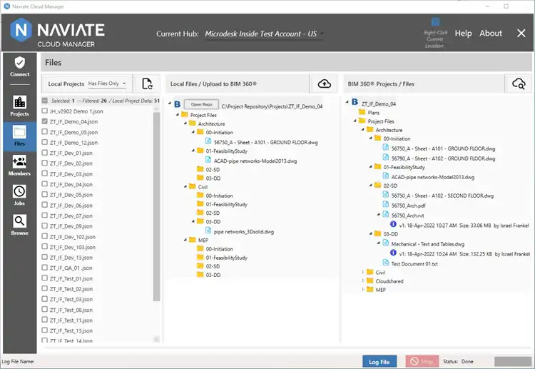 Upload Sync Multiple Projects and view local and cloud structures in the same interface