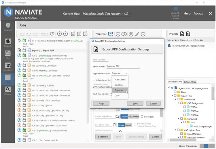 PDF Export Supports Color, Grayscale, and Blacklines