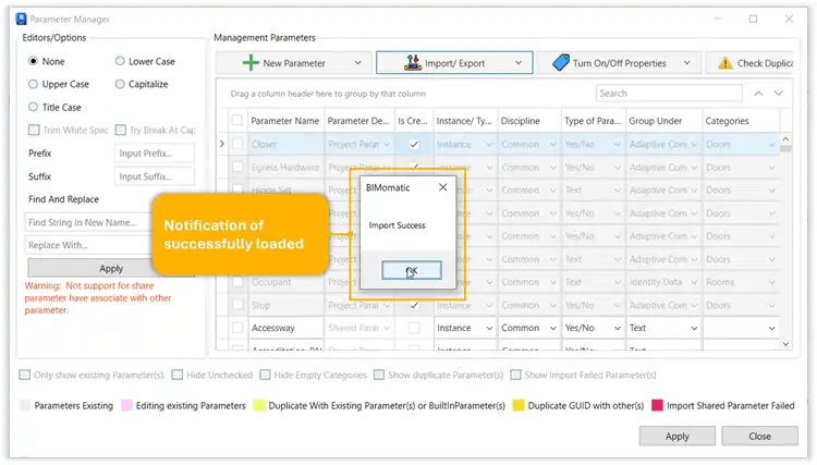 Batch import shared parameters with configuration
