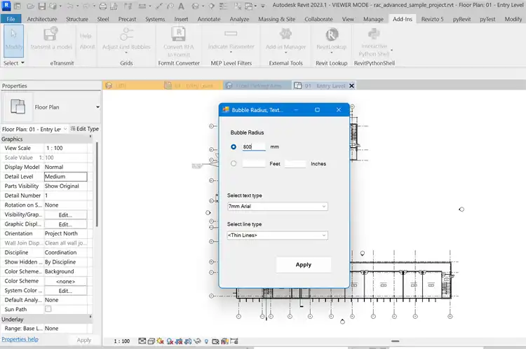 While applying the addin you can indicate grid bubbles size and select text and line types