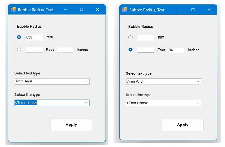 Irrespective of your project units you can indicate desirable bubble radius in mm, feet or inches
