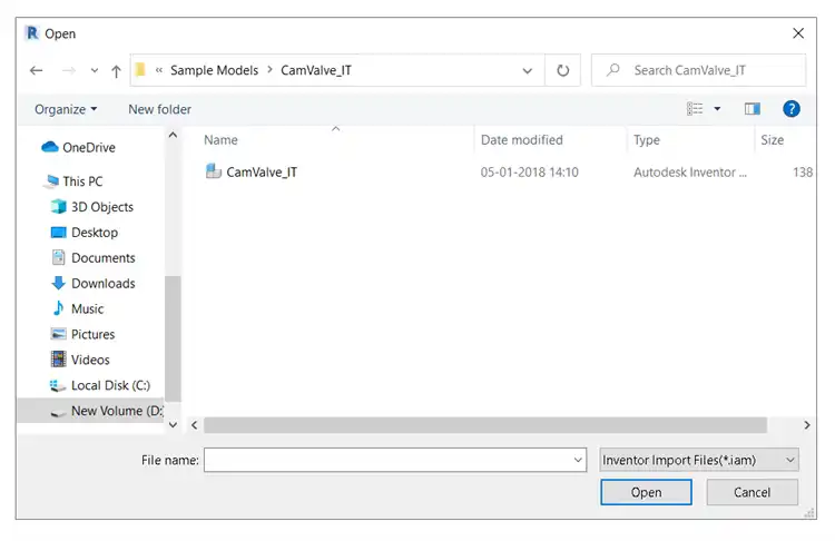 Open inventor file to import in Revit