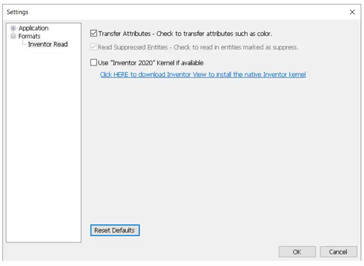 Inventor Importer Preferences Window