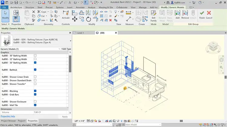 6. (Kitchens or Bathrooms)
Modify fixtures as needed.  *Fixtures automatically reposition per your chosen code & layout.