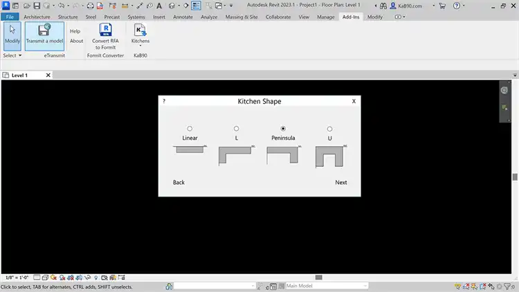 3. (Kitchens) 
Select shape.