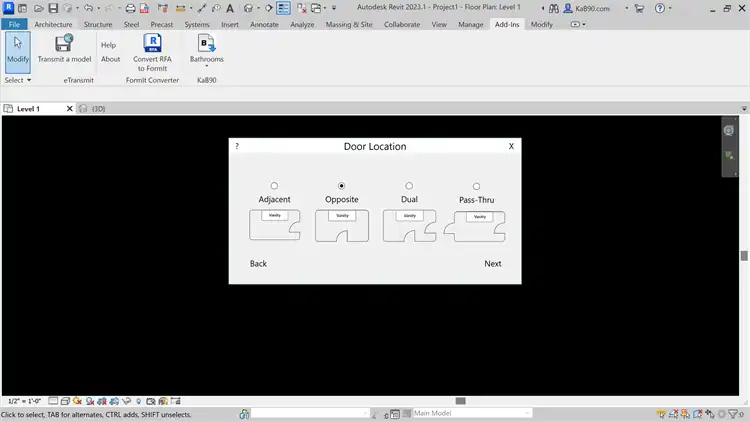 3. (Bathrooms)
Select door configuration.