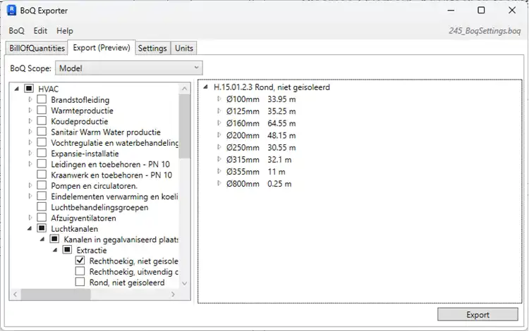 Export / Preview Window