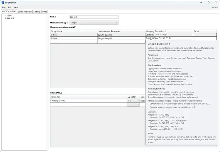 Result grouping possibilities