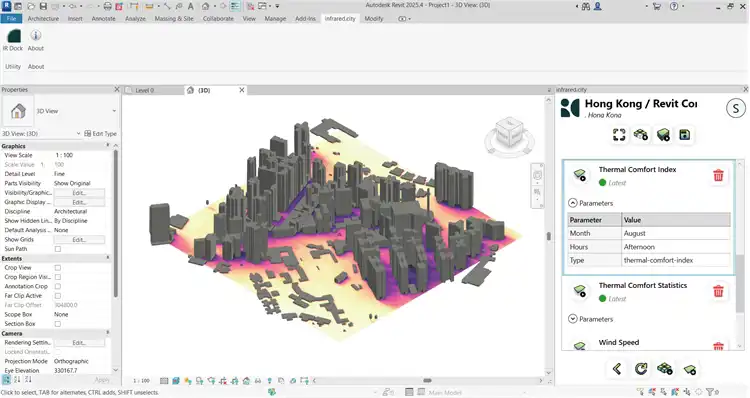 Simulate the Thermal Comfort Index in Revit — choose your month and time block for instant results.