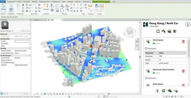 Simulate wind speed and pedestrian wind comfort — set your parameters and test with your design geometry.